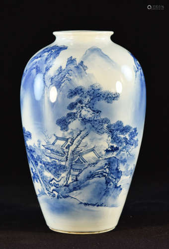 Japanese Porcelain Blue White Vase by Arita Kiln