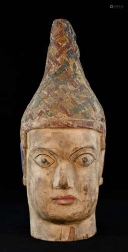 Chinese Wooden Head with Polychrome Decoration