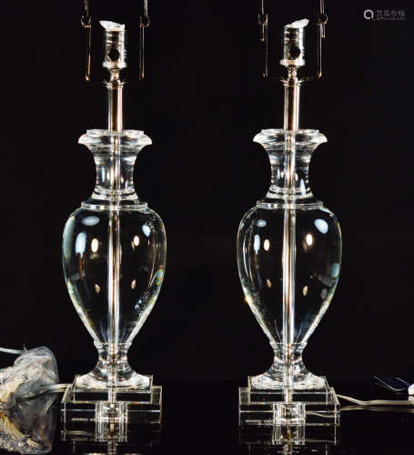 Pair Crystal Urn Lamps by Ralph Lauren Importer