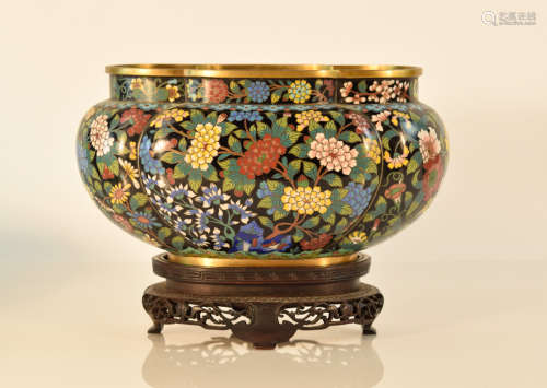 Chinese Cloisonné Lobbed Bowl with Stand