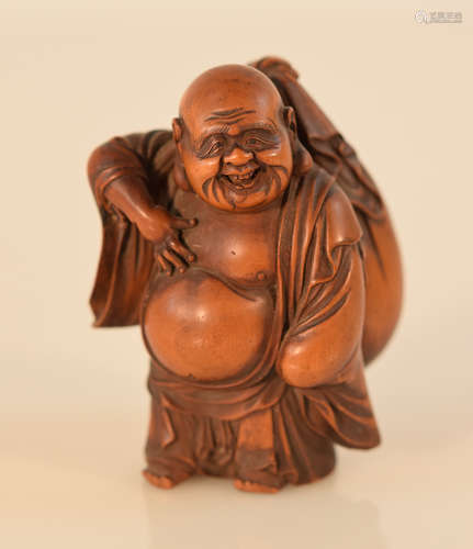 Japanese Boxwood Okimono Carving of a Hotei