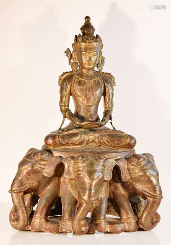 Antique Burmese Bronze Kuanyin with Elephant