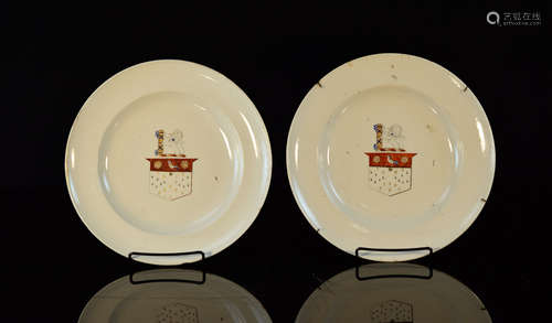 Pair Chinese Export Armoiral Dishes