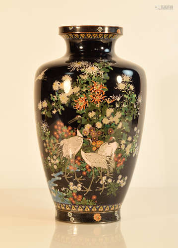 Japanese Cloisonné Vase with Crane Scene