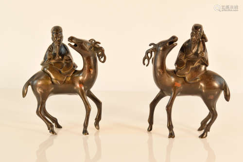 Pair Chinese Bronze Censer with Figural