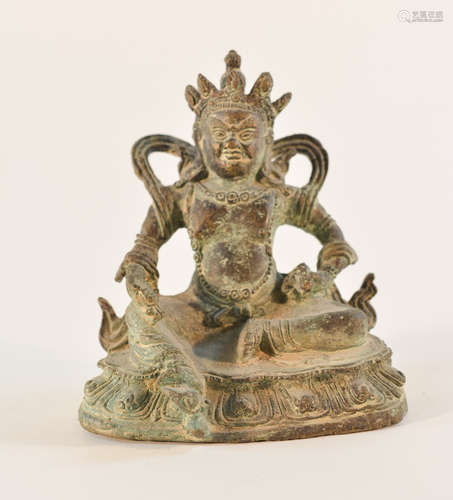 Tibetan Chinese Bronze Seated Guardian