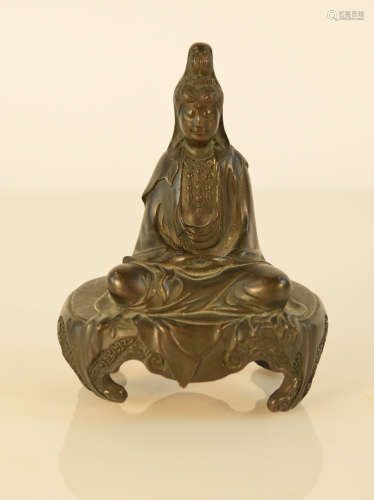 Chinese Bronze Seated Kuanyin