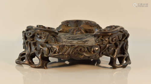 Massive Chinese Hardwood Censer Stand with Lacquer - Lingzi Fungus