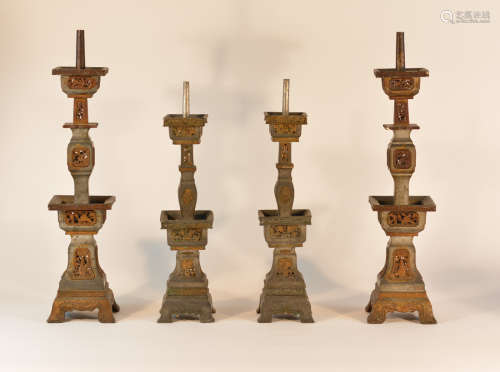 Group of Four Pewter Altar Candle Stick