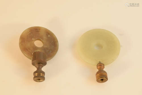 Two Chinese Jade Pedant Mounted in Lamp Finial