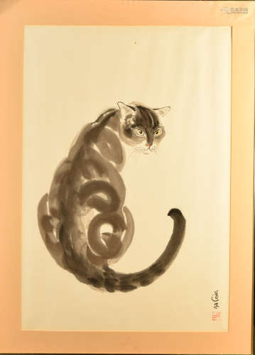 Japanese Water Color Painting of a Cat