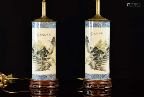 Pair Chinese Hat Vase Mounted as Lamps