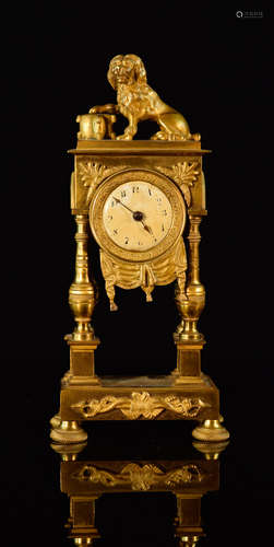 French Gilt Bronze Desk Clock with Dog Finial