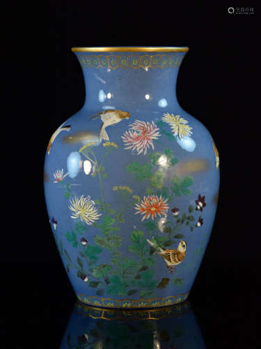 Japanese Studio Porcelain Vase with Moriage Bird - Signed