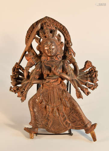 Large Nepalese Bronze Deity with Multi Hand - Silver Eye
