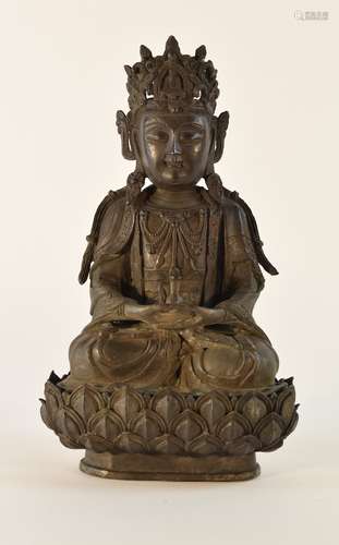 Chinese Ming Bronze Kuanyin with Base