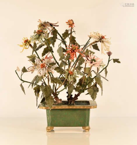 Chinese Cloisonné Planter with Coral Agate Flowers