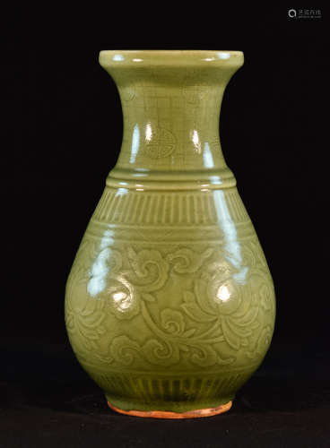 Chinese Celadon Porcelain Vase with Molded Design