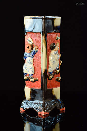 Japanese Sumida Gawa Porcelain Vase with Boy Scene