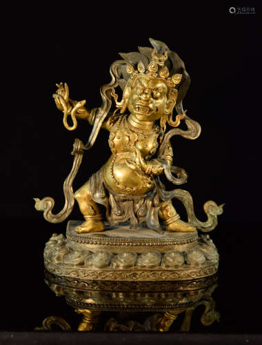 Tibet Bronze Deity with Snake in Hand