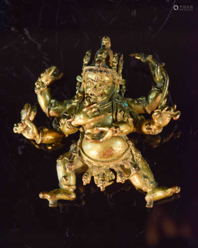 Tibet Gilt Bronze Statue of a Six Arm Deity