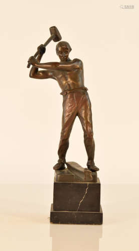 French Bronze Figurine of Male Hammer - E. Beck