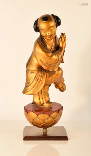 Chinese Gold Lacquered Boy on Stand
