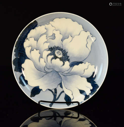 Japanese Nabeshima Porcelain Dish with Peony Scene