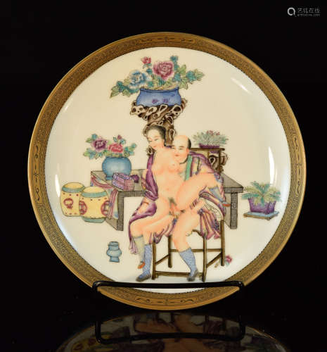 Chinese Porcelain Dish with Erotic Scene