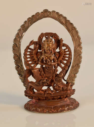 Nepalese Silver and Copper Repousse Buddha with Multi Hand