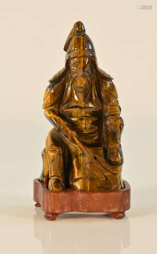 Chinese Carved Tiger Eye Stone Warrior