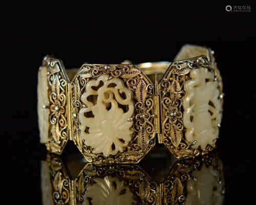 Chinese Silver and Jade Bracelet