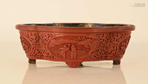 Chinese Carved Cinnebar Lacquer Lobber Planter