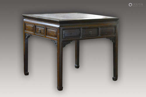 Chinese Square Rosewood Table with Marble Insert