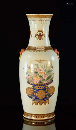 Large Chinese Export Porcelain Vase with Floral Basket Motif