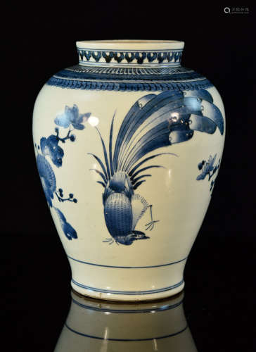 Japanese Blue White Porcelain Vase - Floral Bird 17/18th cen