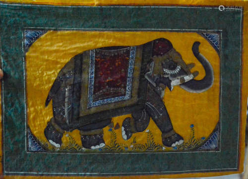 Antique Indian Painting of Elephant on Silk