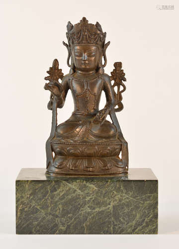 Chinese 17th cen Bronze Buddha on Marble Base