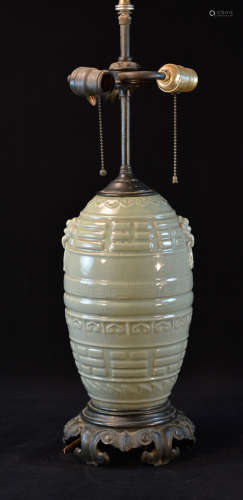 Chinese Celadon Porcelain Vase Mounted as a Lamp