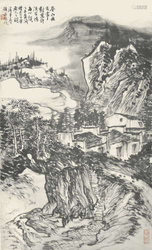 王旗文 岭山风景 水墨纸本镜芯