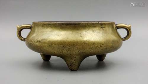 CHINESE GILT BRONZE TRIPOD CENSER