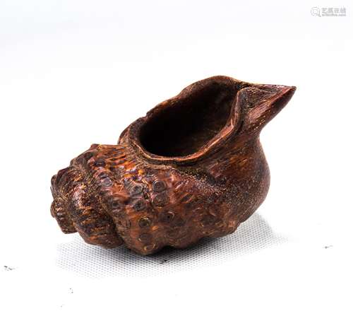 CHINESE BAMBOO CARVED SNAIL SHAPE WATER COUPE