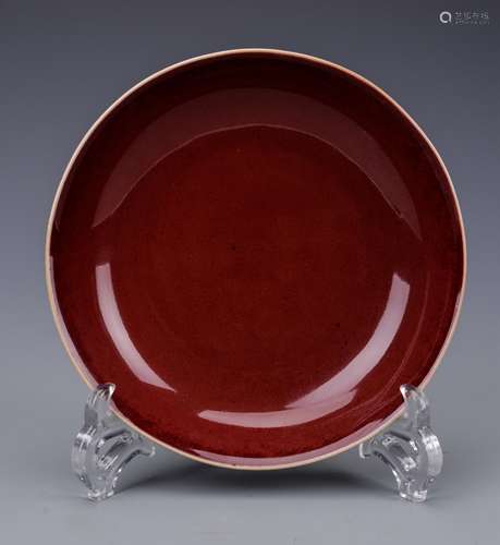 CHINESE OX BLOOD GLAZED PORCELAIN PLATE