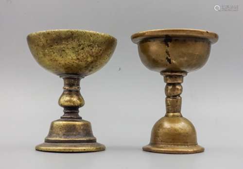 PAIR OF CHINESE BRONZE OIL LAMPS