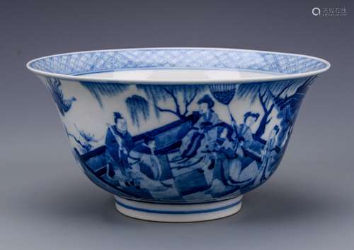 CHINESE BLUE AND WHITE FIGURAL BOWL