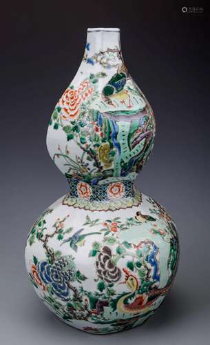 CHINESE FAMILLE ROSE DOUBLE GOURD SHAPE VASE