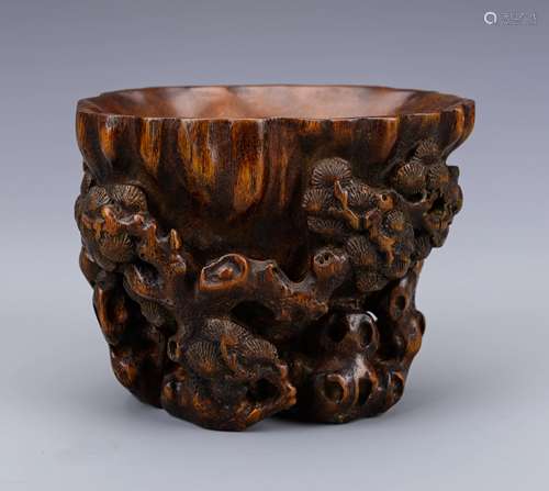 CHINESE HARDWOOD CARVED CUP