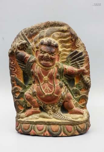 CHINESE TIBETAN CLAY TABLET FIGURE OF PADMASAMBHAB