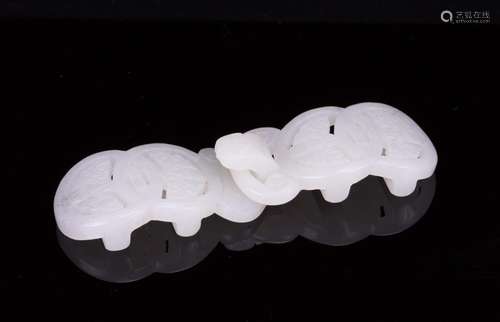 CHINESE WHITE JADE BELT BUCKLE CARVED BATS