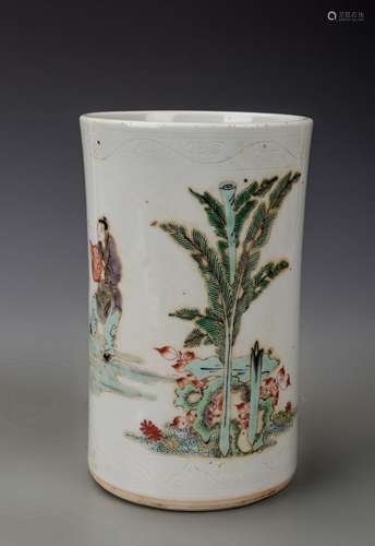 CHINESE WUCAI PORCELAIN BRUSH POT